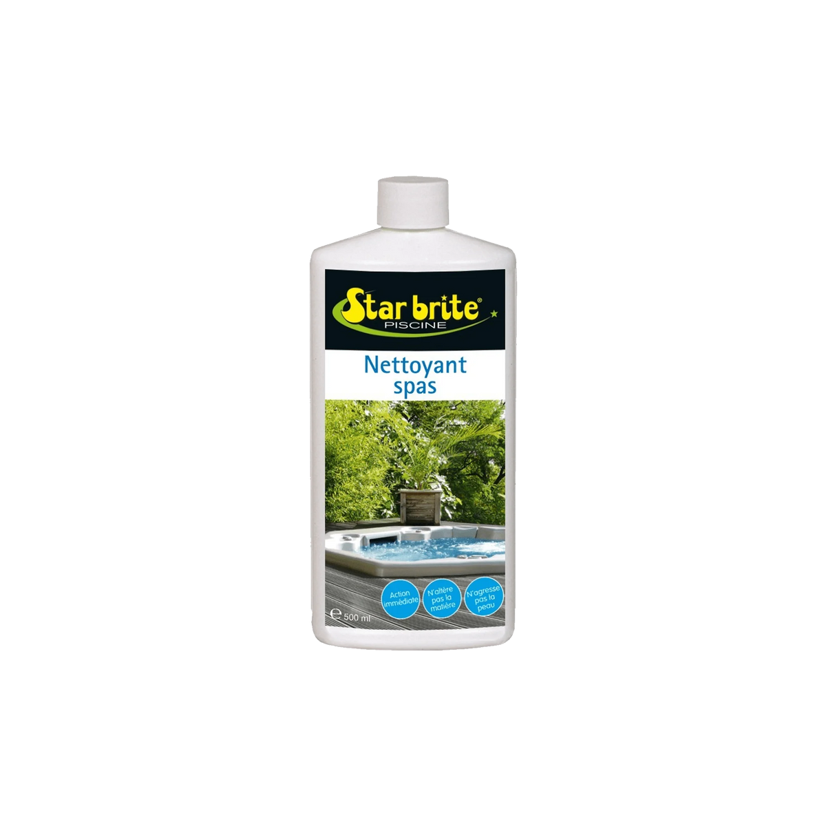 Produit nettoyant pour spa et équipements aquatiques avec action dégraissante.